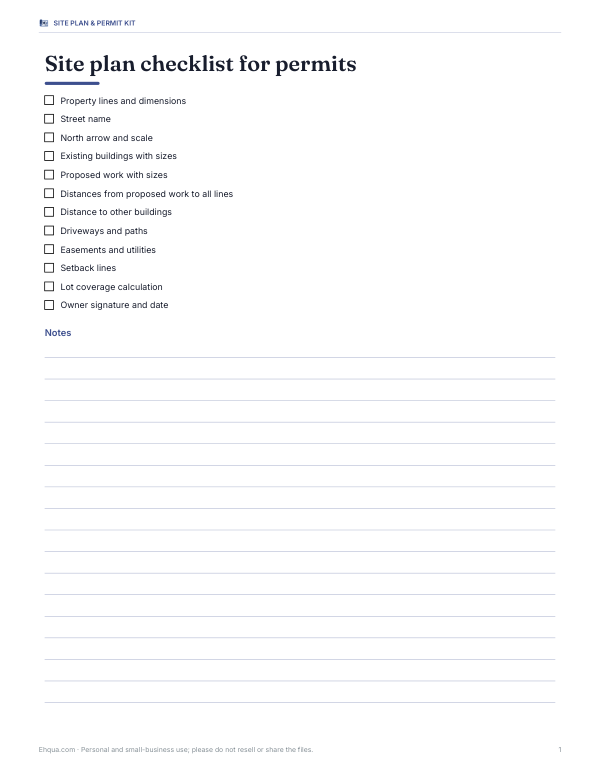 Preview of Printable Site Plan Permit Checklist